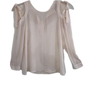 IVANKA TRUMP sz L Light Blush Pink Cold Shoulder Bow Sash Long Sleeve Blouse Top